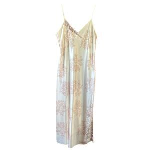 Valerie Stevens Satin Slip Dress M Lace Trim Floral Damask Nightgown Y2K Style
